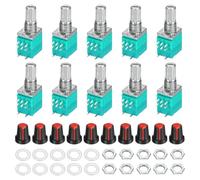 Rebower Lot de 10 potentiomètres RV097NS B1K Ohm avec interrupteur 8 | Résistances variables d'arbre de 15 mm, kit de potentiomètre rotatif à tour linéaire unique avec capuchon de bouton AG2 pour