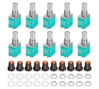 Rebower Lot de 10 potentiomètres RV097NS B20K Ohm avec interrupteur 8 | Résistances variables d'arbre de 15 mm, kit de potentiomètre rotatif à tour linéaire unique avec capuchon de bouton AG2 pour
