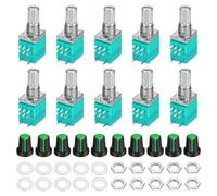 Rebower Lot de 10 potentiomètres RV097NS B5K Ohm avec interrupteur 8 | Résistances variables d'arbre de 15 mm, kit de potentiomètre rotatif à tour linéaire unique avec capuchon de bouton AG2 pour