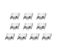 Rebower USB Connecteur pcB 5 Broche DIP 180 Dégrée Micro Type-B Femelle Douille Prise [pour Électronique Alimentation Port Réparation] - 1A /Argent Noir / 10pcs