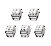 Rebower USB PCB Prise Double Port Type-A 8 broches Connecteur femelle Vertical Quatre Coude Pieds [Pour Mini USB Application] - 0.5A / Argent Blanc / 5Pcs