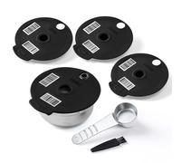 RECAFIMIL Capsules de café réutilisables compatibles avec la machine Tassimo. Filtre à café rechargeable en acier inoxydable avec 4 couvercles en silicone noir. 60/180/200/220 ml