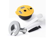 RECAFIMIL Dosette à café réutilisable Tassimo - 220 ml - Avec tampon - Capsule de café rechargeable en polypropylène - Filtre à café - Compatible avec la machine Bosch Tassimo - Jaune