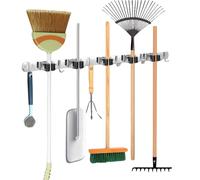Recalma Accroche Balai Mural, 5 Support Balais Mural et 4 Crochets, Porte Outils Mural pour Organisation du Garage, Maison, Cuisine, Salle de Bain, avec Percage ou Adhésif san Percage