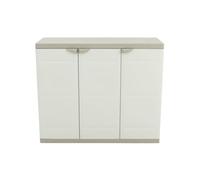 Recamania Armoire basse 3 portes, 105 x 44 x 88 cm, beige, avec 2 étagères réglables (charge 20 kg/étagère), rangement extra large pour garage, stockage ou terrasse