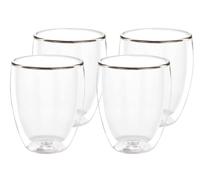 Recamania Lot de 4 Verres à double paroi 350 ml - Verre résistant à la chaleur - Pour café, thé, boissons froides ou desserts