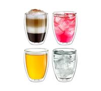 Recamania Lot de 4 verres en verre à double paroi de 250 ml - Isolant et résistant à la chaleur, idéal pour les boissons chaudes et froides