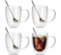 Recamania Lot de 4 Verres thermiques à double paroi avec anse 250 mL - Garde les boissons chaudes ou froides à la bonne température