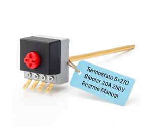 RECAMBIOS DREYMA Thermostat bipolaire tige 6 x 270 mm pour chauffe-eau électrique compatible avec Fagor Edesa Cointra Zanussi Electrolux Corberó 20 A 250 V 15 A 400 V Réarmement Sécurité Haute