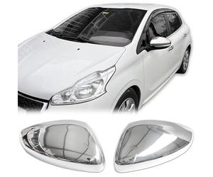 Recambo Capuchon de rétroviseur en acier inoxydable compatible avec Peugeot 2008 II | année de construction à partir de 2019 > Une paire de capuchons de rétroviseurs chromés