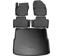 RECAMBO Lot de tapis en caoutchouc et bac de coffre pour Ford S-MAX I | WA6 | 2006-2014 - Tapis de sol et tapis de coffre 100 % sur mesure en TPE antidérapant de qualité supérieure - Noir