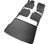 RECAMBO Lot de Tapis en Caoutchouc et bac de Coffre pour VW Touareg II, 7P | 2010-2018 | 4 Zones de climatisation Automatique Tapis de Sol et Tapis de Coffre 100% sur Mesure en TPE antidérapant de