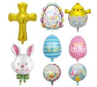 Reccisokz Lot de 6 Ballons Géants de Pâques en Aluminium - Lapin, Poussin & Œufs Colorés - 40 à 80 cm - Décoration pour Fêtes & Photobooth