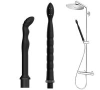 Reccisokz Set d'hygiène anale 2-en-1 | Embouts en silicone doux pour femmes & hommes | Design à 8 trous pour distribution uniforme de l'eau | Raccord facile au flexible de douche (Noir, 2 pièces)