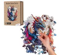 Recent Toys Puzzle en bois Dragon fantastique pour adultes et enfants. Puzzle de 287 pièces, grande taille 29 x 39 cm avec pièces de forme unique. Comprend une boîte de rangement en bois et un support