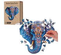 Recent Toys Puzzle en bois éléphant pour adultes et enfants Puzzle 174 pièces Grande taille 30 x 29,5 cm avec pièces de forme unique Comprend un coffret cadeau de rangement en bois et un support.