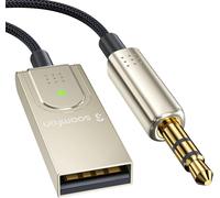 Récepteur Bluetooth 5.1 Voiture - SOOMFON Prise Jack 3,5mm USB Adaptateur Audio sans Fil Bluetooth avec Microphone intégré, Faible Latence, Plug et Play pour la Voiture, Diffusion de Musique