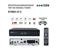 Récepteur Enregistreur Décodeur TNT HD Double Tuner CGV Etimo 2T-c + Câble HDMI 4K - Chaînes de la TNT Française &amp Allemande