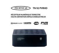 Récepteur Numérique Terrestre Full HD Mpeg4 HDME Technical TN 92 PVRHD - Enregistrement avec TIMER, EPG, TimeShift, Port USB