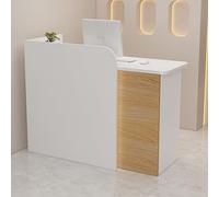 Reception Desk Negotiation Table Retail Checkout Counter Computer Furniture Lockable Drawer Welcome Desk for Office Beauty Salon White Wood Finish