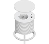 Recessed Power Strip With 1 Socket, 1 Usb C Port, 1 Usb A Port, 80 Mm Diameter, 1.5 M Cable, Desk Socket For Kitchen, Office, Furniture, White