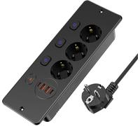 Recessed Socket With 4 Usb, 3 Sockets With 3 Individual Switches, Power Strip With 2 M Cable, Retractable Socket With 2 Usb A+2 Usb C Ports, Kitchen Table Top Socket, Black