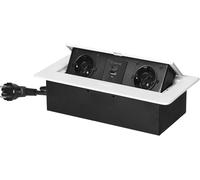 Recessed Worktop Socket With Flat Edge And 2 Schuko Power Strip With 2 X Usb Type A And C Cable 1.5 M German Standard Retractable Socket (Schuko) (White)