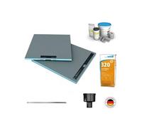 Receveur à carreler 120 x 120 cm Wedi Fundo Riolito Neo + barrette + bonde verticale + kit d'étanchéité et colle 320