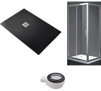 Receveur de douche 70X140 cm Vulcano Line Slim Noir + cabine de douche 70x140 cm hauteur 200 cm avec un verre fixe et façade avec 2 verres - FRASCIO