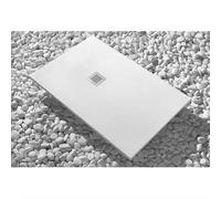 Receveur de douche 80 x 90 cm Vulcano Line Extra Slim Blanc en résine synthétique et poudre de marbre avec bonde en cadeau