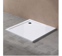 doporro Receveur de Douche Antiglisse Bac à Douche Carré Extraplat Acrylique Blanc Faro01 80x80x4cm + Bonde AL01