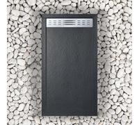 Receveur de douche 90X115 cm avec grille latérale Vulcano Line Slim noir en résine et poudre de marbre avec écoulement libre - FRASCIO