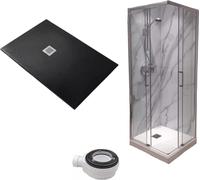 Receveur de douche 90X115 cm Vulcano Line Slim Noir + cabine de douche 90x115 cm hauteur 200 cm avec ouverture d'angle - FRASCIO
