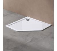 doporro Receveur de douche pentagonale bac à douche extraplat acrylique blanc Faro05 90x90x4cm + Bonde AL01