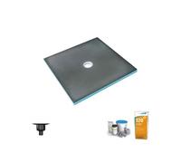 Receveur de douche à carreler 120 x 120 WEDI Fundo Primo carré écoulement centrée + bonde verticale + kit d'étanchéité + colle 320