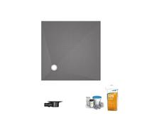 Receveur de douche à carreler 120 x 120 WEDI Fundo Primo carré écoulement excentré + bonde horizontale + kit d'étanchéité + colle 320