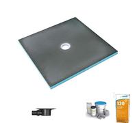 Receveur de douche à carreler 120 x 120 WEDI Fundo Primo écoulement centrée + bonde horizontale + kit d'étanchéité + colle 320