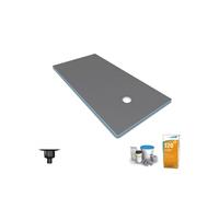 Receveur de douche à carreler 140 x 90 WEDI Fundo Primo écoulement excentré + bonde verticale + kit d'étanchéité + colle 320