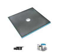 Receveur de douche à carreler 150 x 150 WEDI Fundo Primo carré écoulement centrée + bonde horizontale + kit d'étanchéité