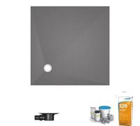 Receveur de douche à carreler 150 x 150 WEDI Fundo Primo écoulement excentré + bonde horizontale + kit d'étanchéité + colle 320