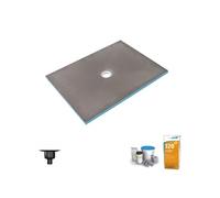 Receveur de douche à carreler 150 x 90 WEDI Fundo Primo écoulement centré + bonde verticale + kit d'étanchéité + colle 320