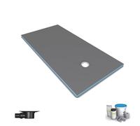 Receveur à carreler 160 x 90 cm écoulement centré sur la largeur Wedi fundo primo + ecoulement horizontal grille carrée + kit d étancheité