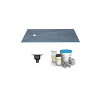 WEDI Receveur de douche à carreler 180 x 90 rectangle écoulement excentré + bonde verticale + kit d'étanchéité en verre clair moderne acrylique et résine