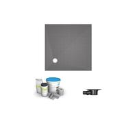 Receveur de douche à carreler 90 x 90 WEDI Fundo Primo carré écoulement excentré + bonde horizontale + kit d'étanchéité