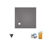 Receveur de douche à carreler 90 x 90 WEDI Fundo Primo carré écoulement excentré + bonde verticale + kit d'étanchéité + colle 320