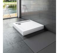 Receveur de douche à l'italien blanc - L.100xl.100cm - Bac à douche extra plat avec le kit de plinthe et pieds - En résine - carré