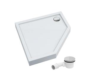 Receveur de douche AQUABAD, Kit complet Ultima avec technologie LeakProtect® Smooth White 90x90cm pentagonal, avec bonde/siphon Alcadrain A49CR