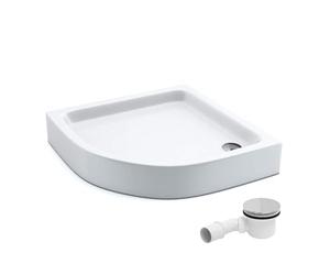 Receveur de douche AQUABAD, set complet Forta Plus avec technologie LeakProtect Smooth White 90x90 cm, quart de cercle R55, avec bonde/siphon Alcadran A49CR
