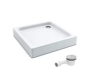 Receveur de douche AQUABAD, set complet Forta Plus avec technologie LeakProtect Smooth White 90x90 cm, carré, avec bonde/siphon Alcadran A49CR