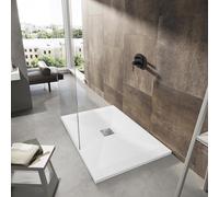 Receveur de douche blanc 80 x 120 cm en marbre et résine effet pierre, slim 3 cm avec masse pleine et Gelcoat